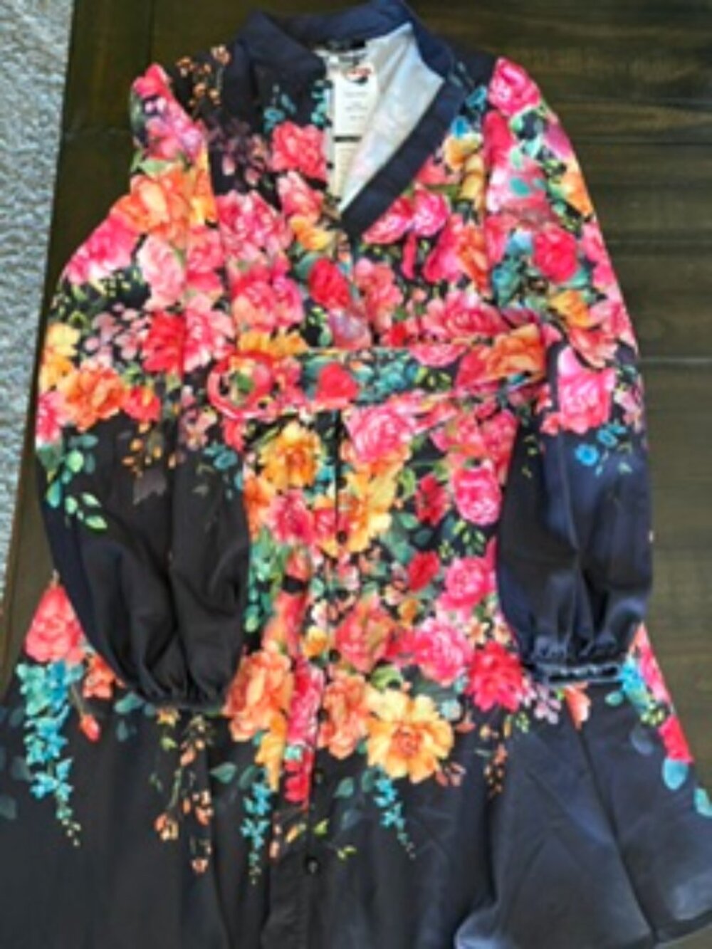 Navy Floral Belted Midi Dress